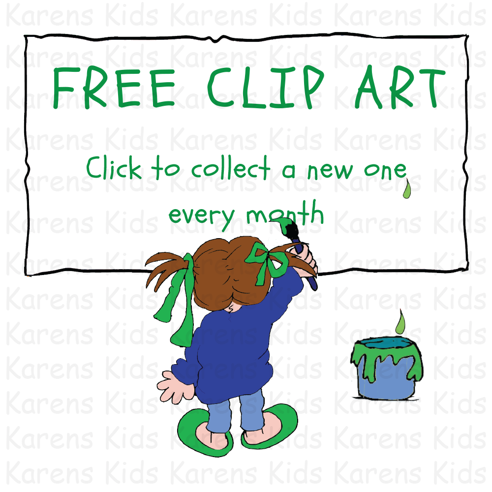 Image showing a girl painting a sign that says, "FREE CLIP ART, Click to collect a new one every month.