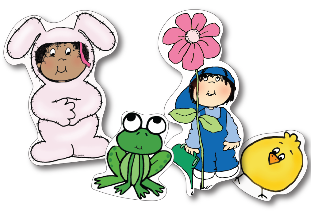 4 colored stick puppets made with clip art
