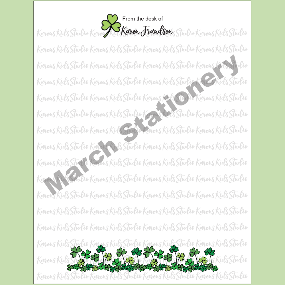 Stationery sample with green clip art clovers