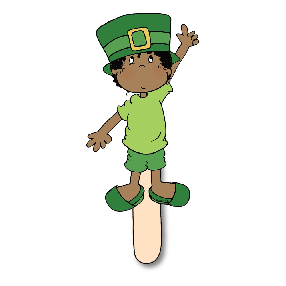 Sample stick puppet with St. Patrick's Day clip art