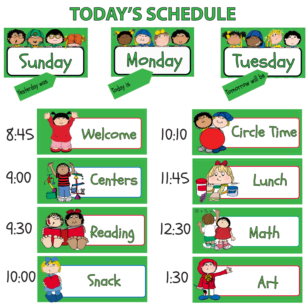 Sample of classroom schedule made with clipart.