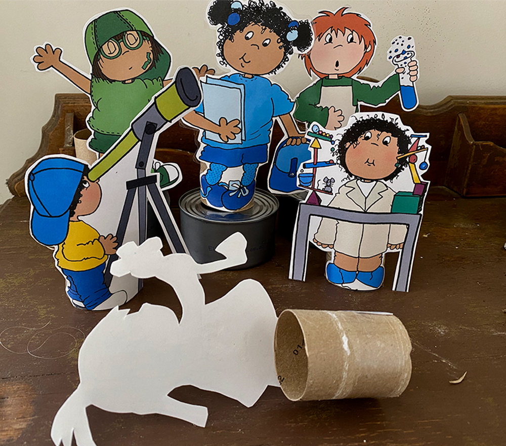 Color samples of tissue tube puppets made with clipart.