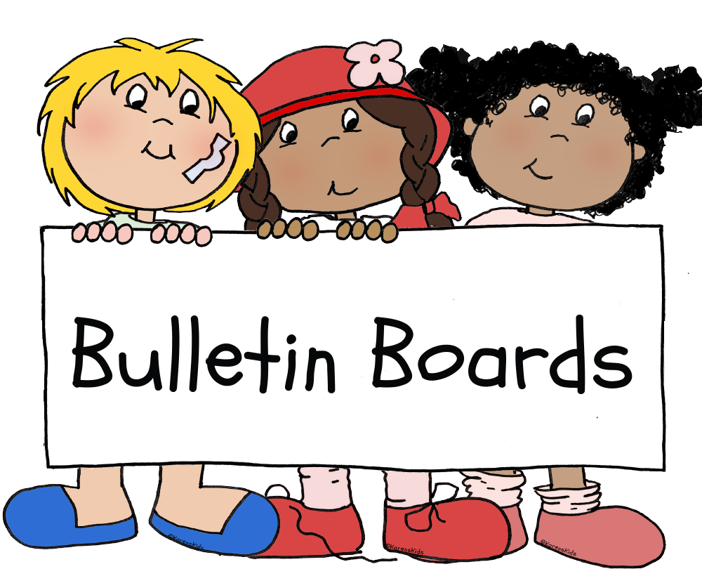 Bulletin Board sign with 3 kids holding it. Full color.